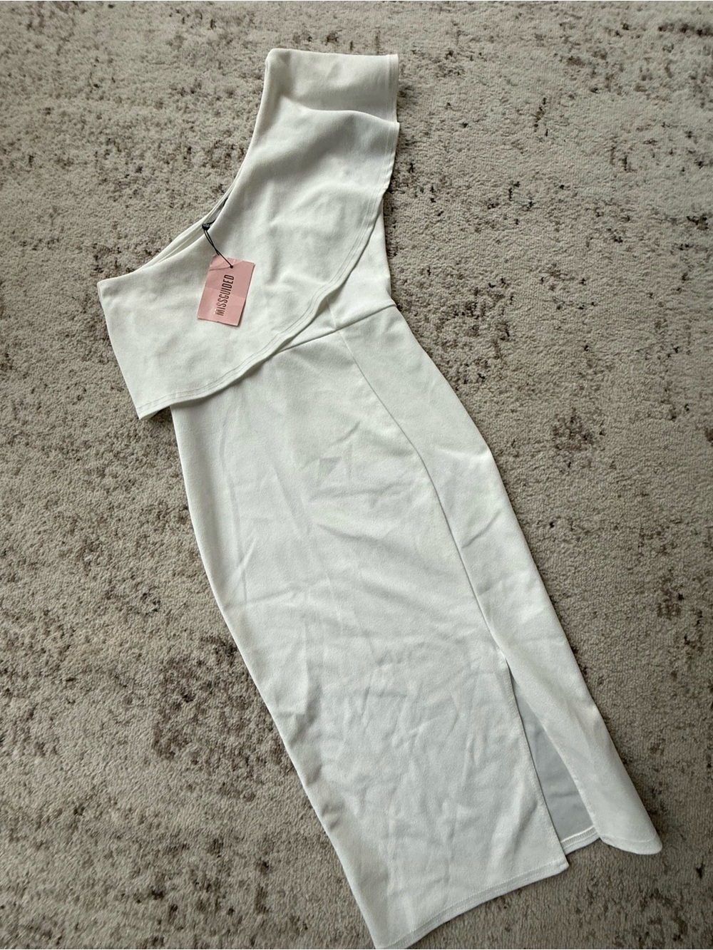 Missguided White One-Shoulder Midi Dress with Side Slit